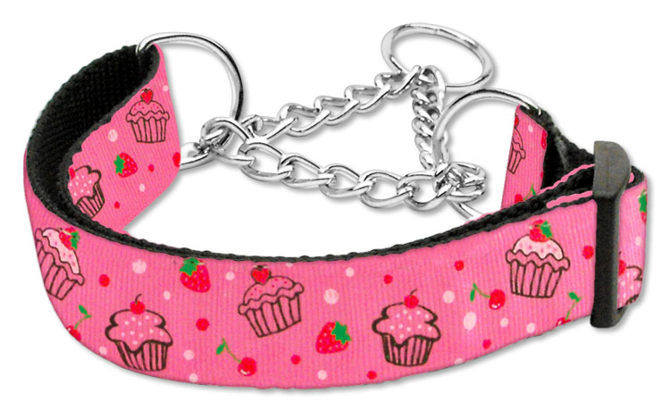 Cupcakes Nylon Ribbon Collar Martingale Medium Bright Pink